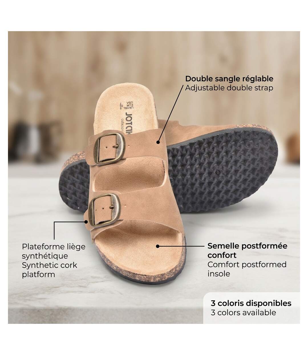 OZABI Sandales Mule 2 Boucles Nubuck Noir Beige Camel 36-41-4