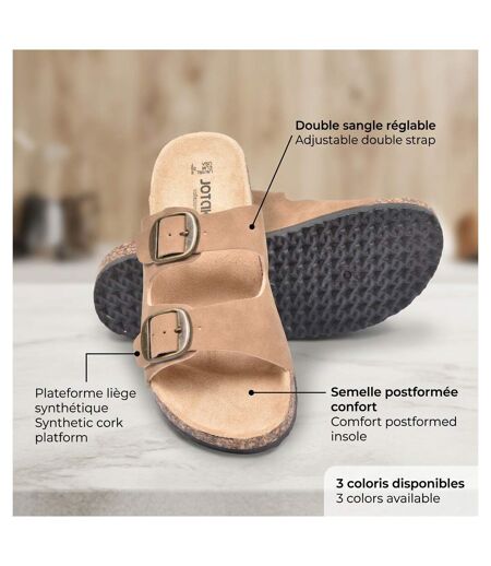 OZABI Sandales Mule 2 Boucles Nubuck Noir Beige Camel 36-41
