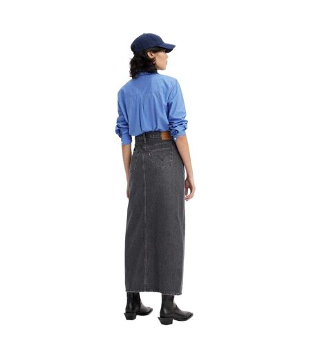 Womens/ladies Denim High Waist Maxi Skirt Black Levis
