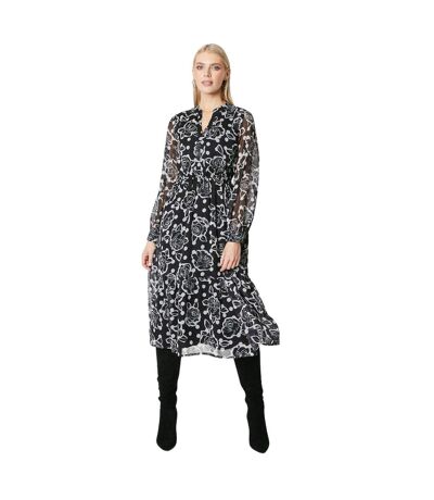 Womens/ladies floral contrast collar midi dress monochrome Principles