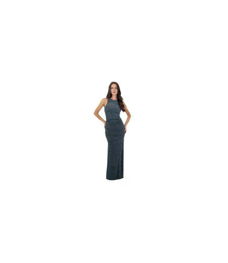 Womens/ladies Sparkle Polyester O Ring Fitted Evening Midi Dress Teal AX Paris