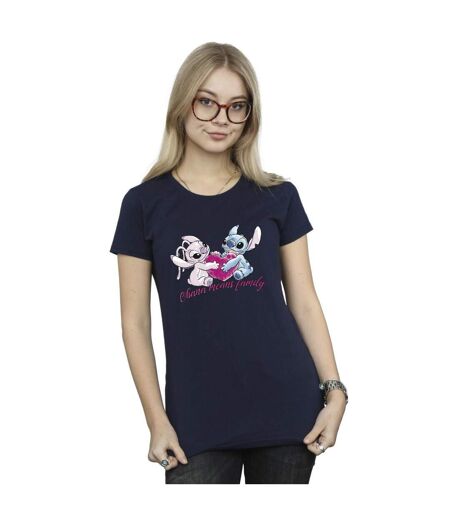 Disney T-shirt en coton Femmes/Ladies Lilo And Stitch Ohana Heart With Angel (Bleu marine) - UTBI25822