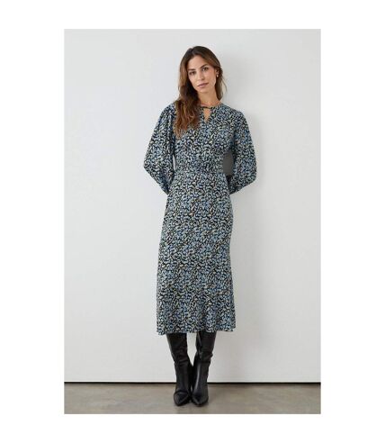 Principles Womens/Ladies Spotted Keyhole Midi Dress (Blue) - UTDH6453