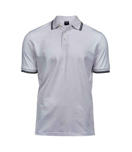 Tee Jays Mens Tipped Stretch Polo Shirt (White/Navy)