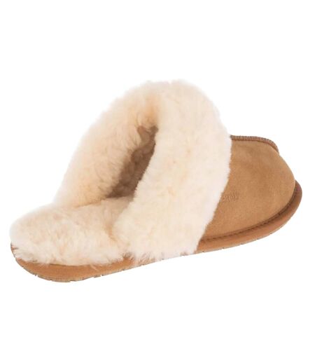 Womens/ladies Cow Suede Slippers Chestnut EverAu