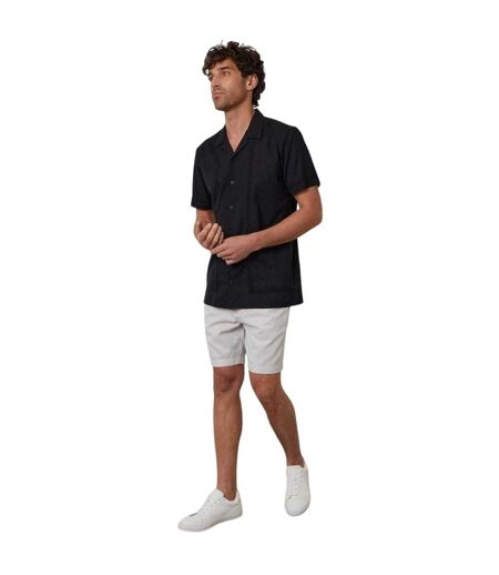 Mens Embroidered Collared Short-sleeved Bowling Shirt Black Threadbare