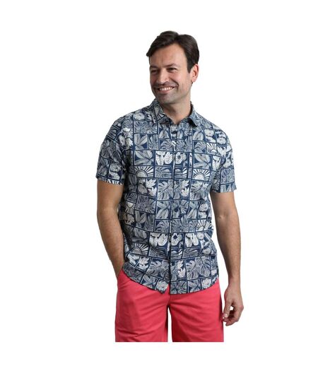 Mens faraway leaf print organic cotton shirt estate blue Weird Fish