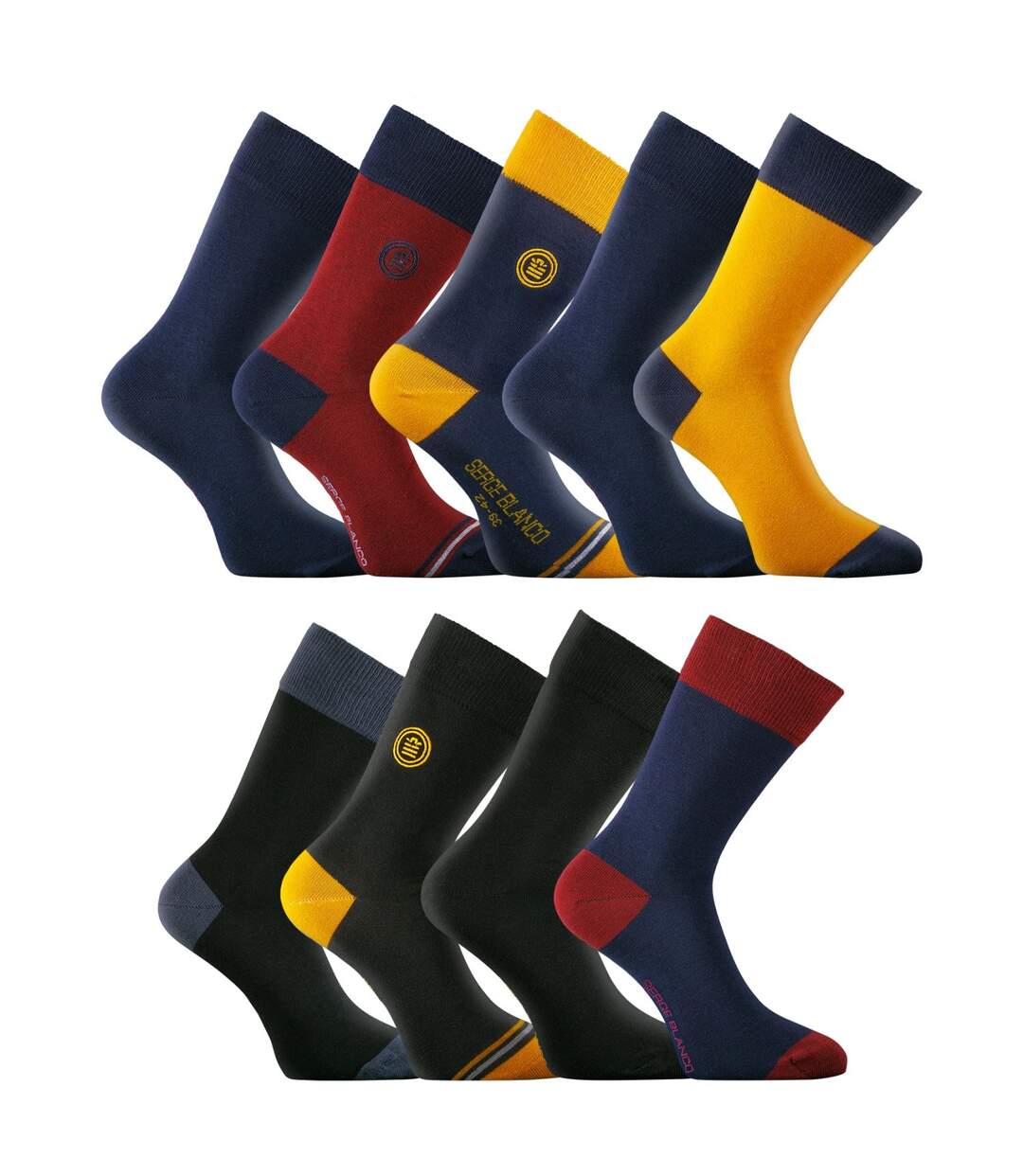 Lot de 9 Paires de Chaussettes de ville coton homme peigné doux Serge Blanco-1