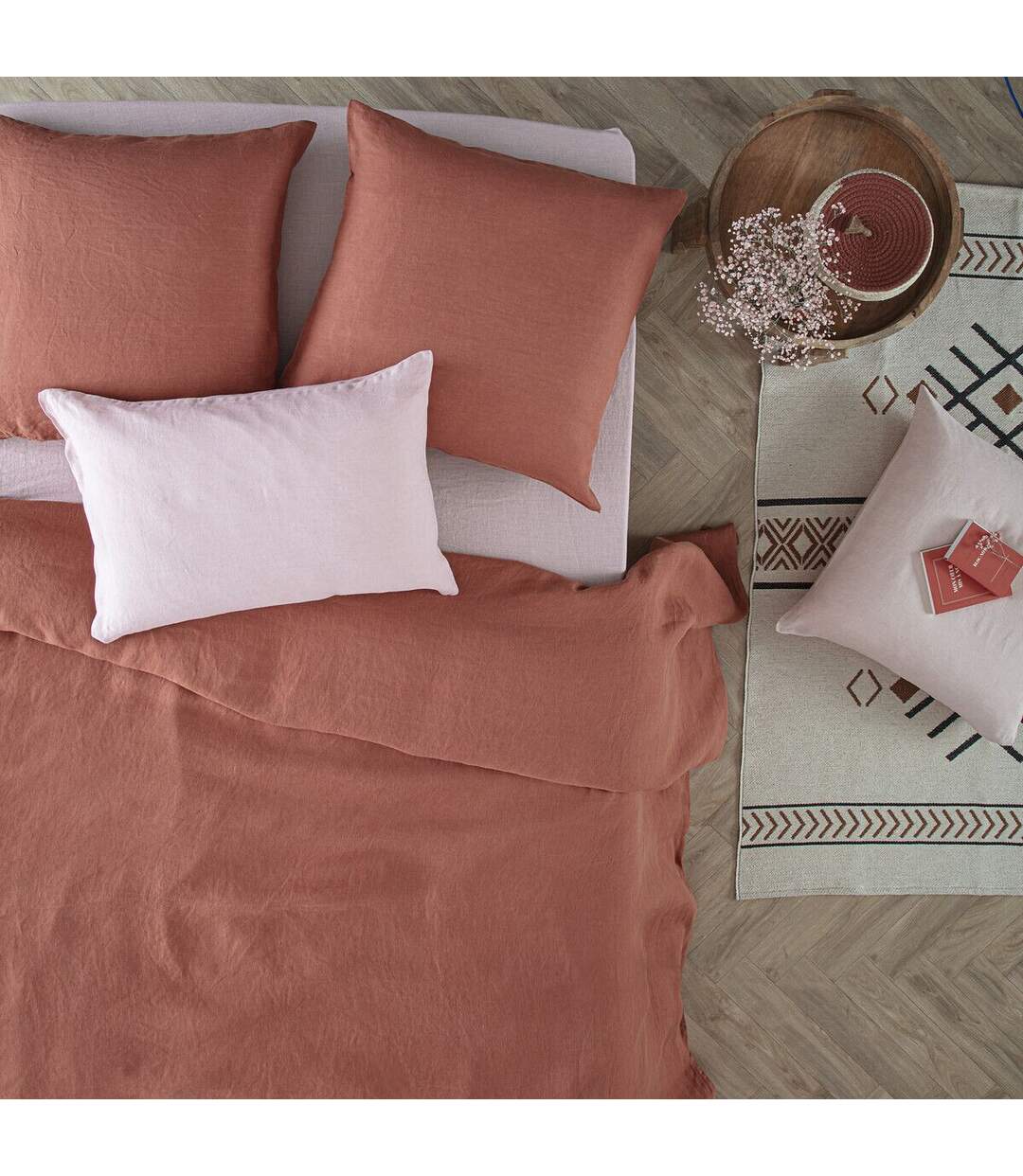 Drap Housse en Lin Adorable 140x190cm Rose Poudré-5