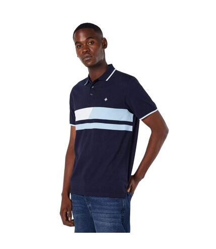 Mens split chest stripe polo shirt navy Maine