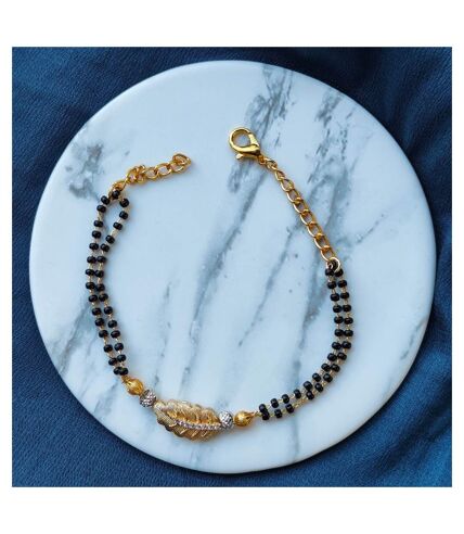 Indian Nazaria Gold Leaf Charm Bead Mangalsutra Bracelet