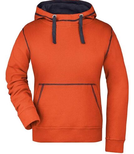Sweat shirt à capuche femme - JN960 - orange et marine