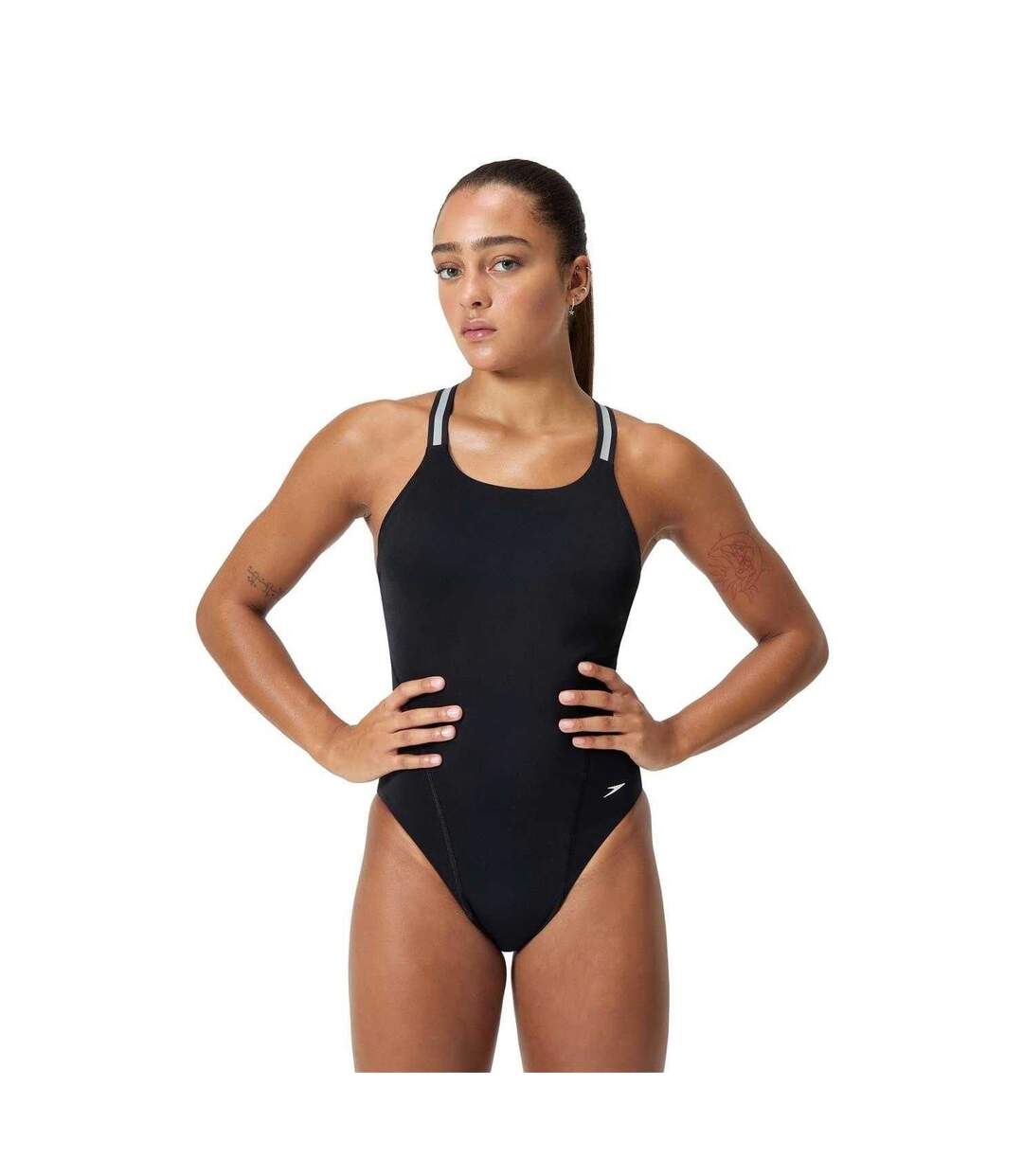 Womens/ladies Logo Performance One Piece Swimsuit Black Silver Speedo-1