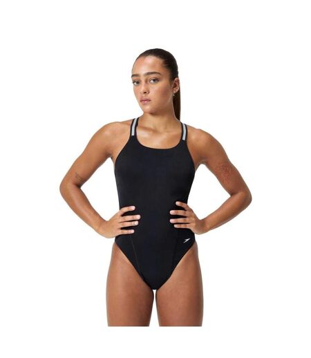 Womens/ladies Logo Performance One Piece Swimsuit Black Silver Speedo