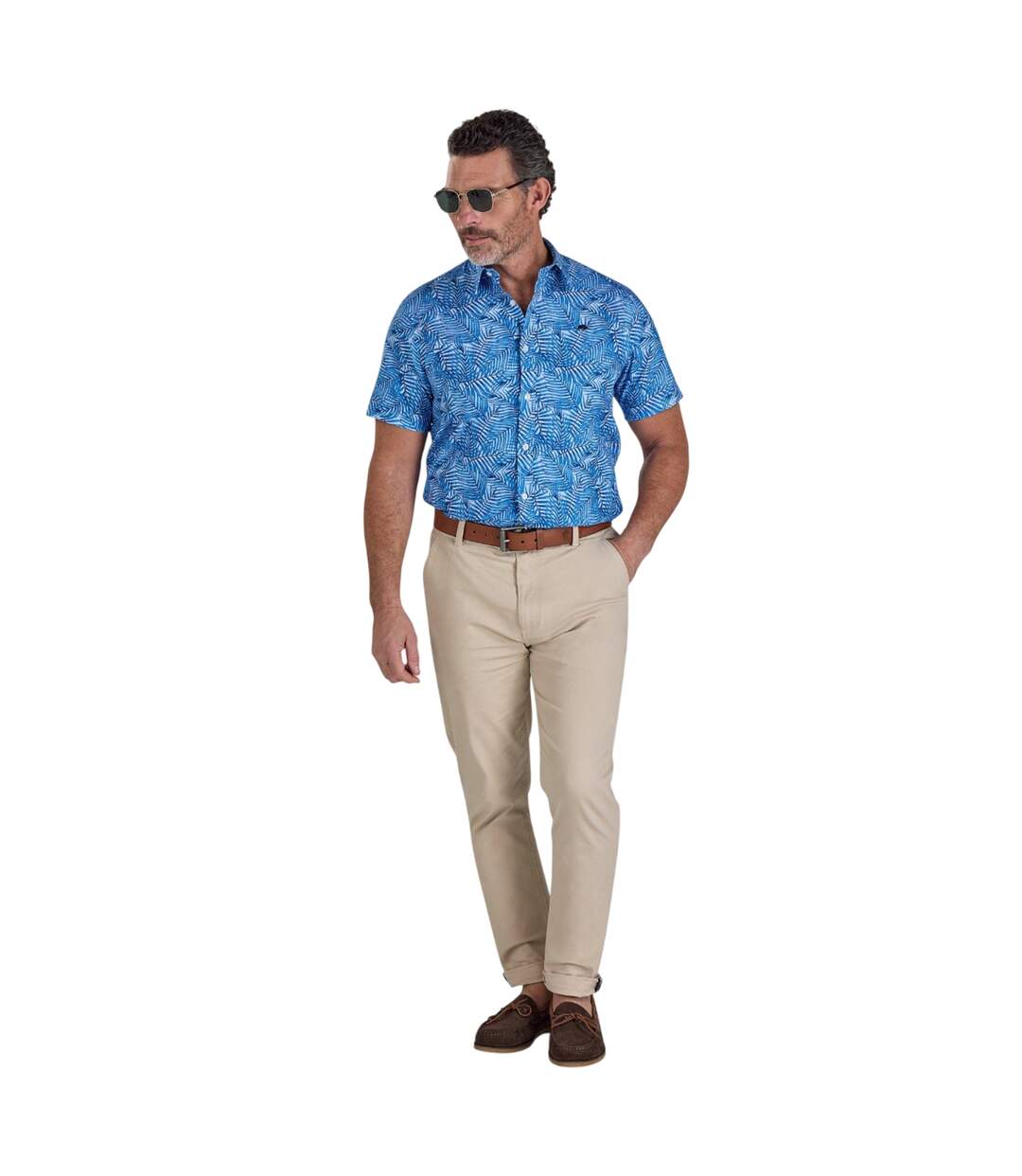 Chemise Manches Courtes Motif/style Palmier Bali Homme Bleu Ciel Raging Bull-1