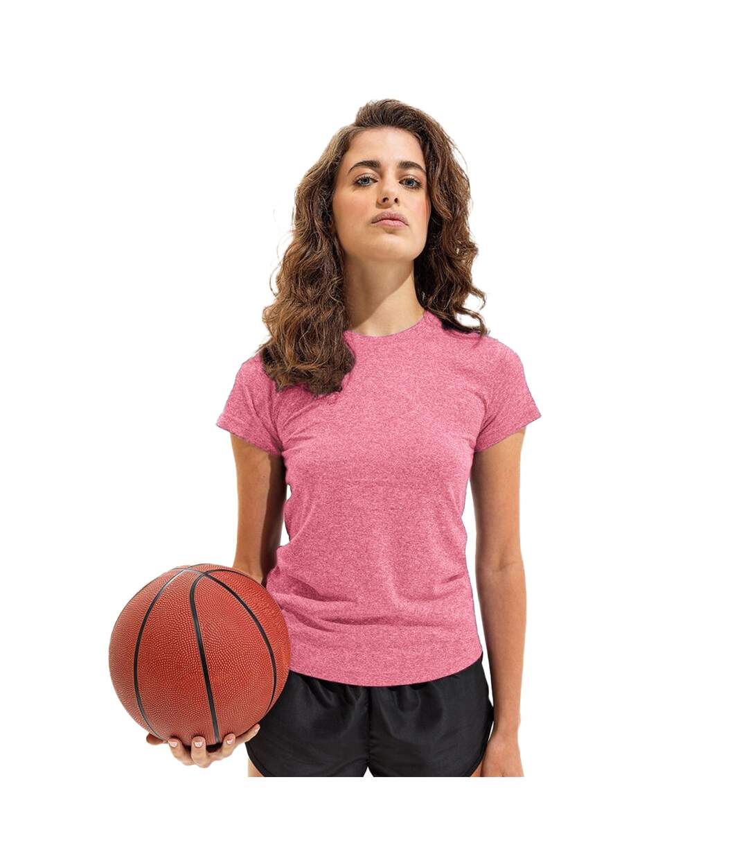 T-shirt sport femme rose chiné Tri Dri-4