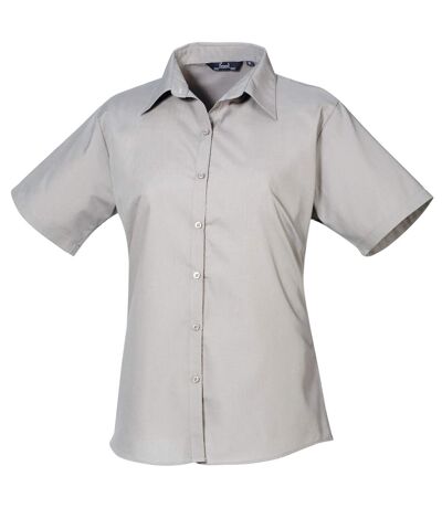 Premier Short Sleeve Poplin Blouse/Plain Work Shirt (Silver)