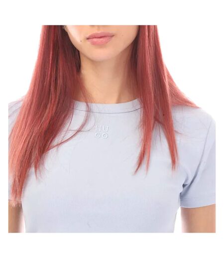 Womens/ladies delanor slim crop t-shirt purple Hugo