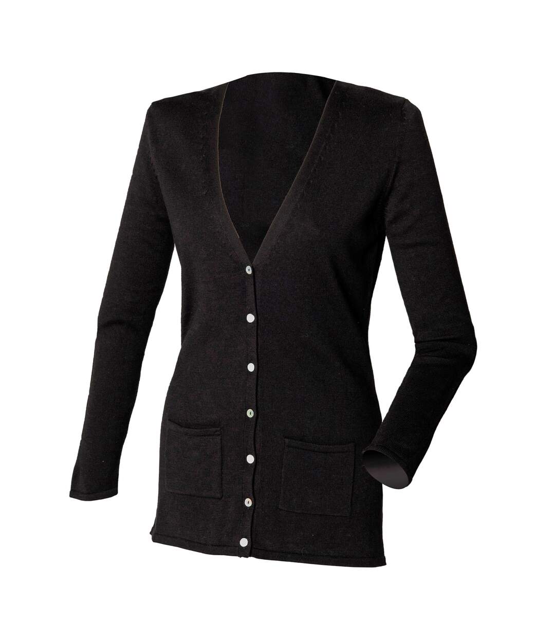 Henbury Ladies/Womens V-Neck Button Fine Knit Cardigan (Black) - UTRW662-1