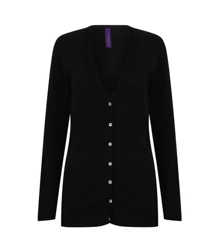 Henbury Ladies/Womens V-Neck Button Fine Knit Cardigan (Black) - UTRW662