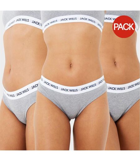 Pack Of 3  Womens/ladies Repeat Logo Briefs  Grey Marl Jack Wills