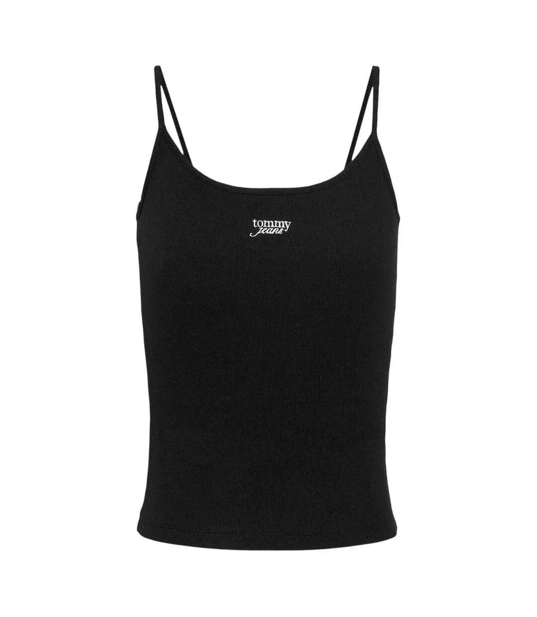 Womens/ladies Script Cotton Blend Spaghetti Strap Slim Vest Top Black Tommy Jeans-2