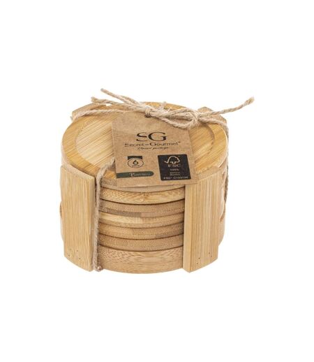 Lot de 6 Dessous de verre en bambou et son rack de rangement