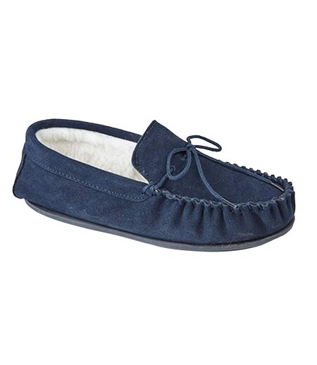 Mokkers Mens Oliver Moccasin Wool Lined Slippers (Navy) - UTDF1117