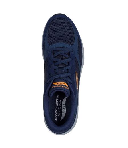 Mens 2.0 the keep patent leather arch fit trainers navy/orange Skechers