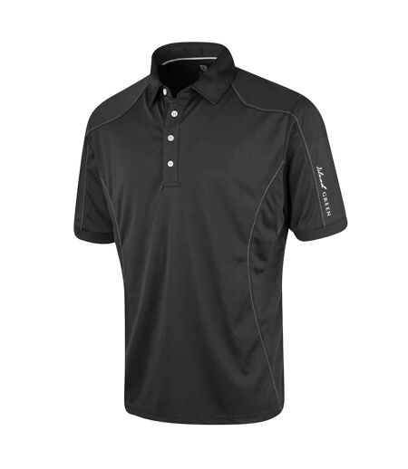 Mens Topstitched Golf Polo Shirt Black Island Green