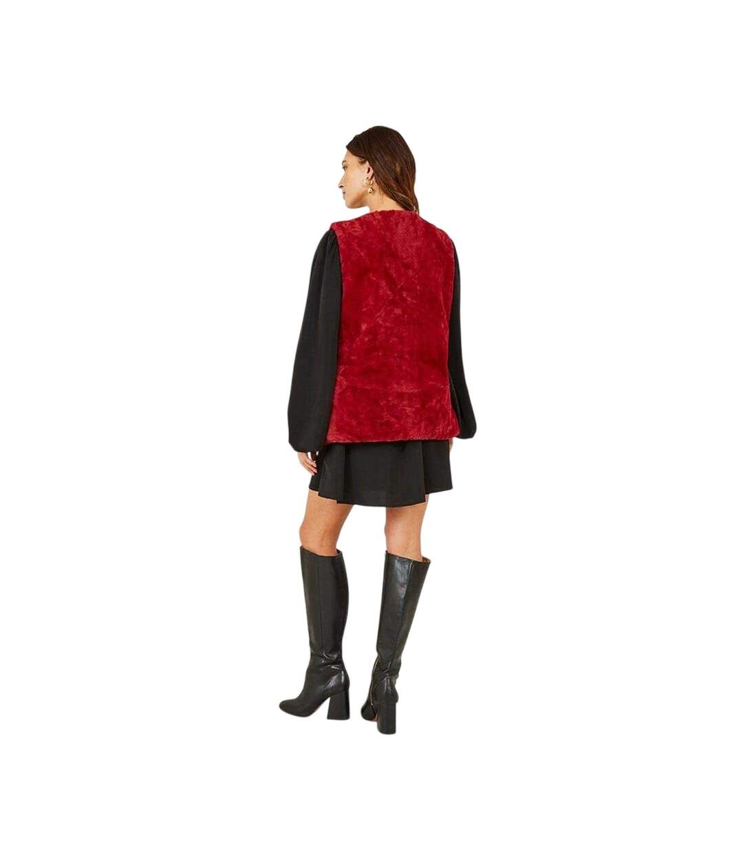 Womens/ladies Collarless Faux Fur Sleeveless Gilet Red Yumi-3
