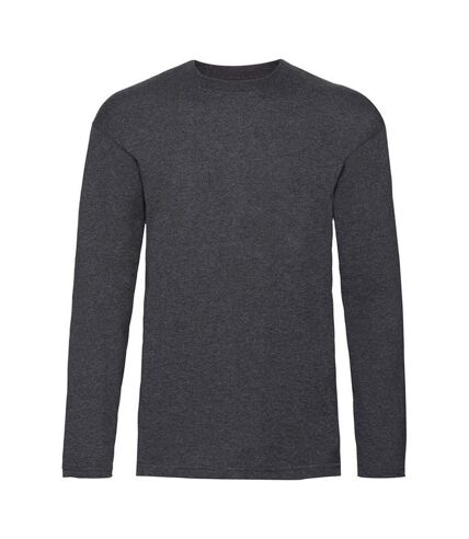 Mens valueweight heather long-sleeved t-shirt dark heather grey Fruit of the Loom