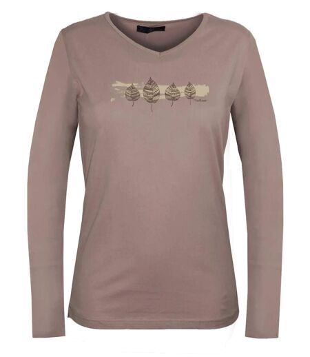 Mayflower NERVAL5 : Tee-shirt femme manches longues beige en coton avec petit col V