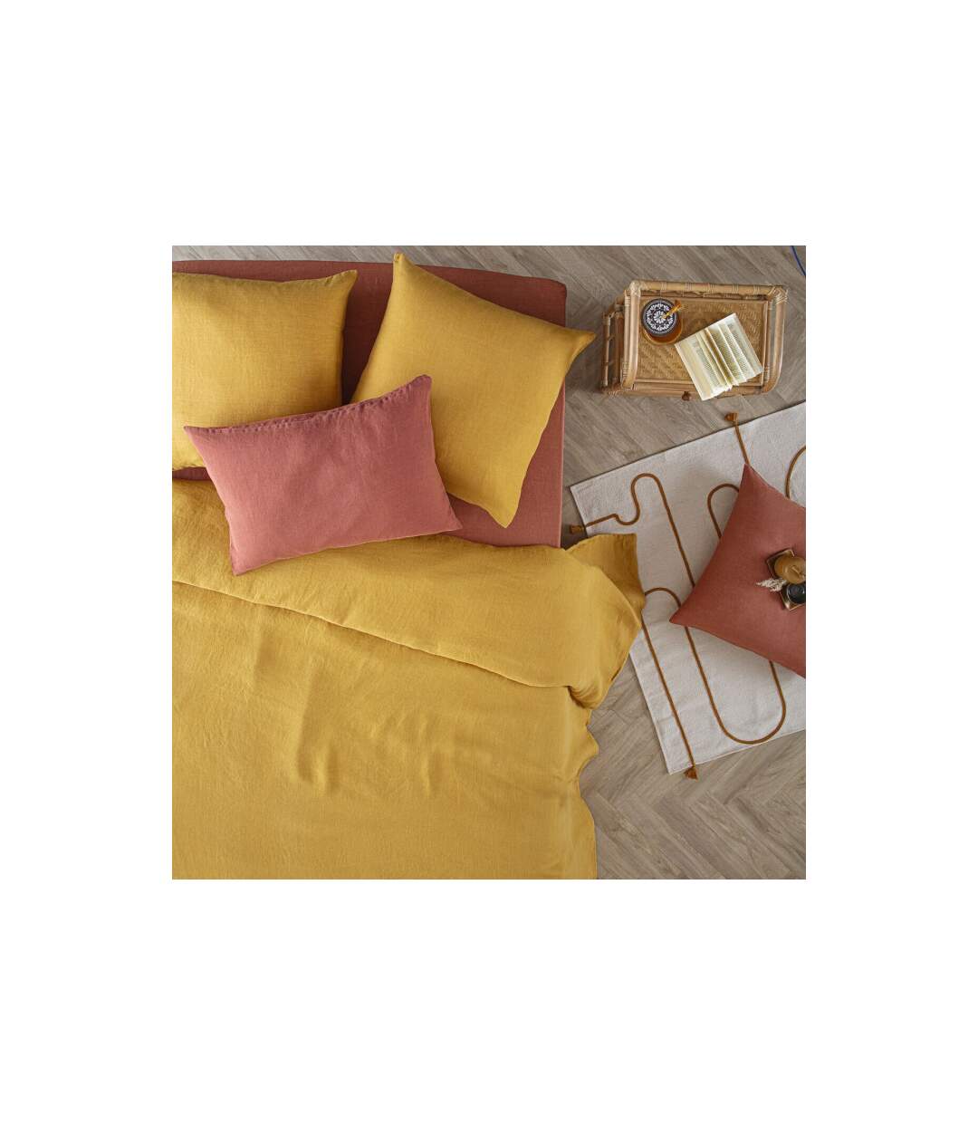 Drap Housse en Lin Adorable 140x190cm Terracotta-5
