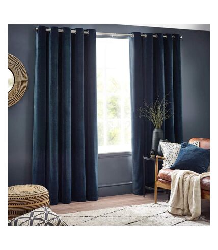 Chenille velvet eyelet curtains 168cm x 137cm navy Yard