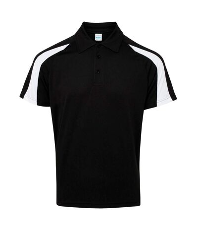 AWDis Just Cool Mens Short Sleeve Contrast Panel Polo Shirt (Jet Black/Arctic White)