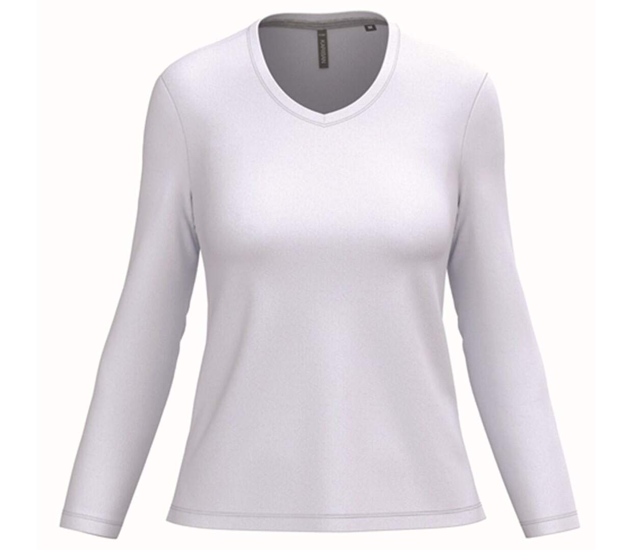 T-shirt manches longues col V - Femme - K382 - blanc-1