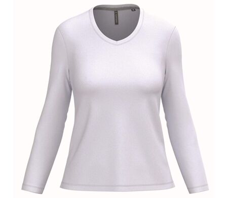 T-shirt manches longues col V - Femme - K382 - blanc
