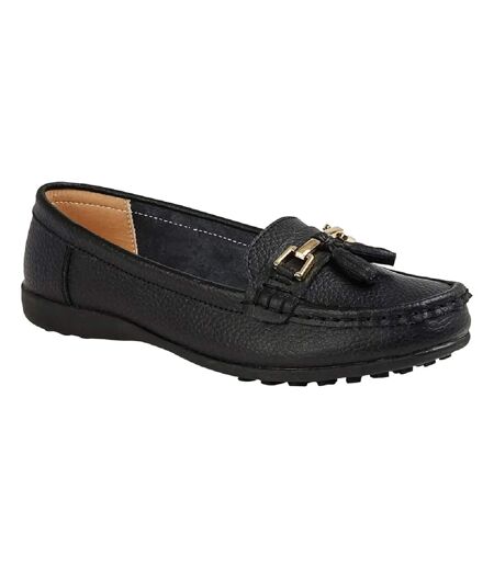 Womens/ladies action leather saddle loafers black Boulevard