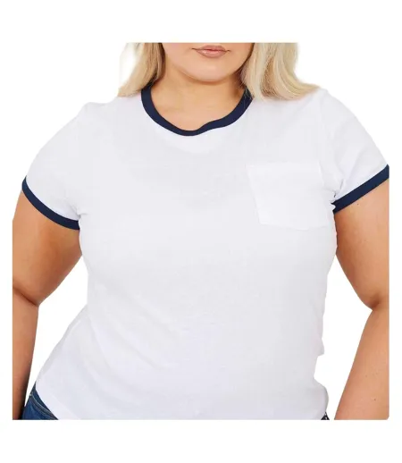 T-shirt Motif/style Détail Contrasté Femme Blanc Bleu Marine Brave Soul