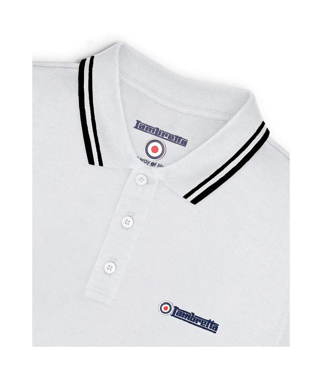 Mens Tipped Polo Shirt White Black Lambretta-3