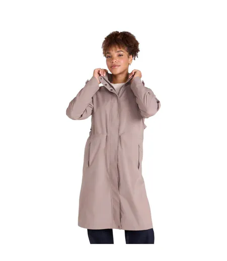 Womens/ladies Jade Long Length Waterproof Jacket Taupe Animal
