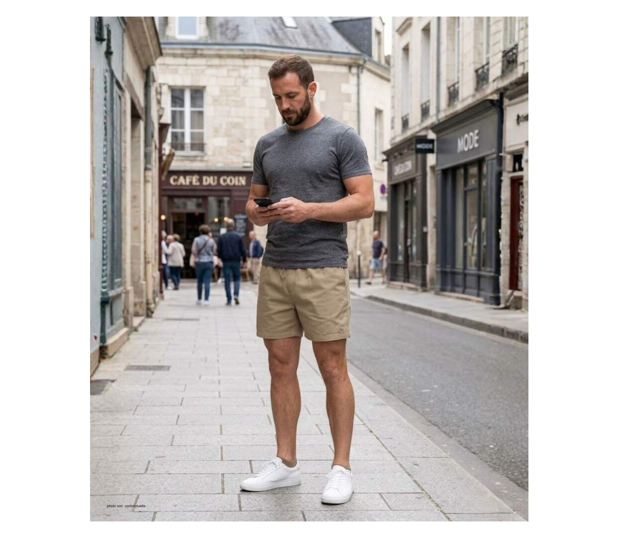 Short homme CHALLENGER 710095U001 beige : le bermuda 3 poches en pur coton pour l'été-5