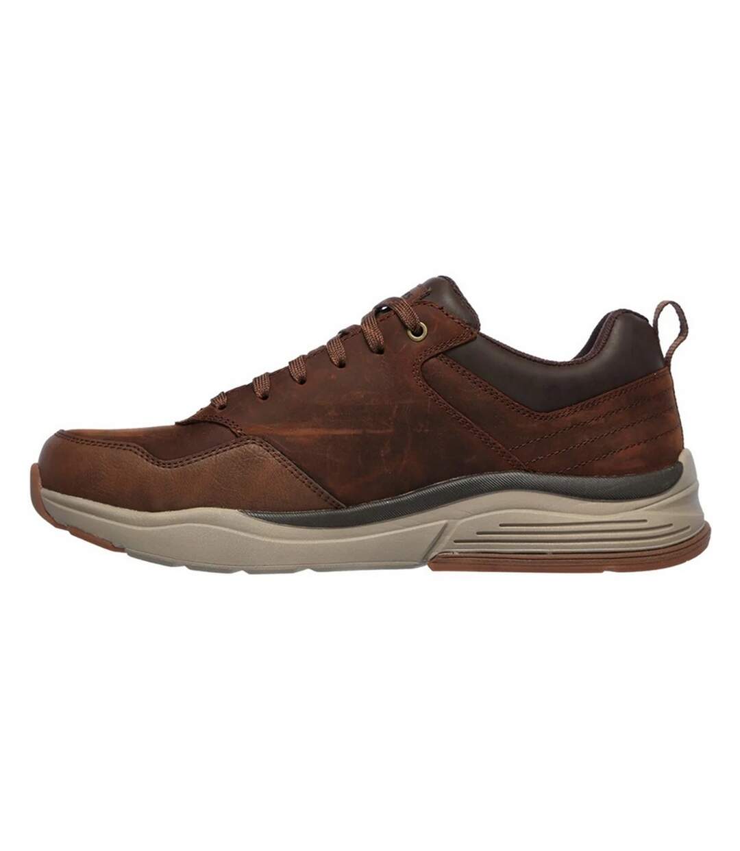 Mens Benago Hombre Leather Trainers Dark Brown Skechers-2