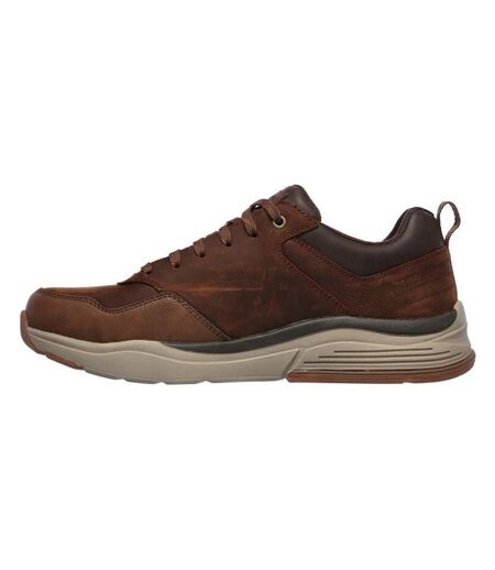 Mens Benago Hombre Leather Trainers Dark Brown Skechers