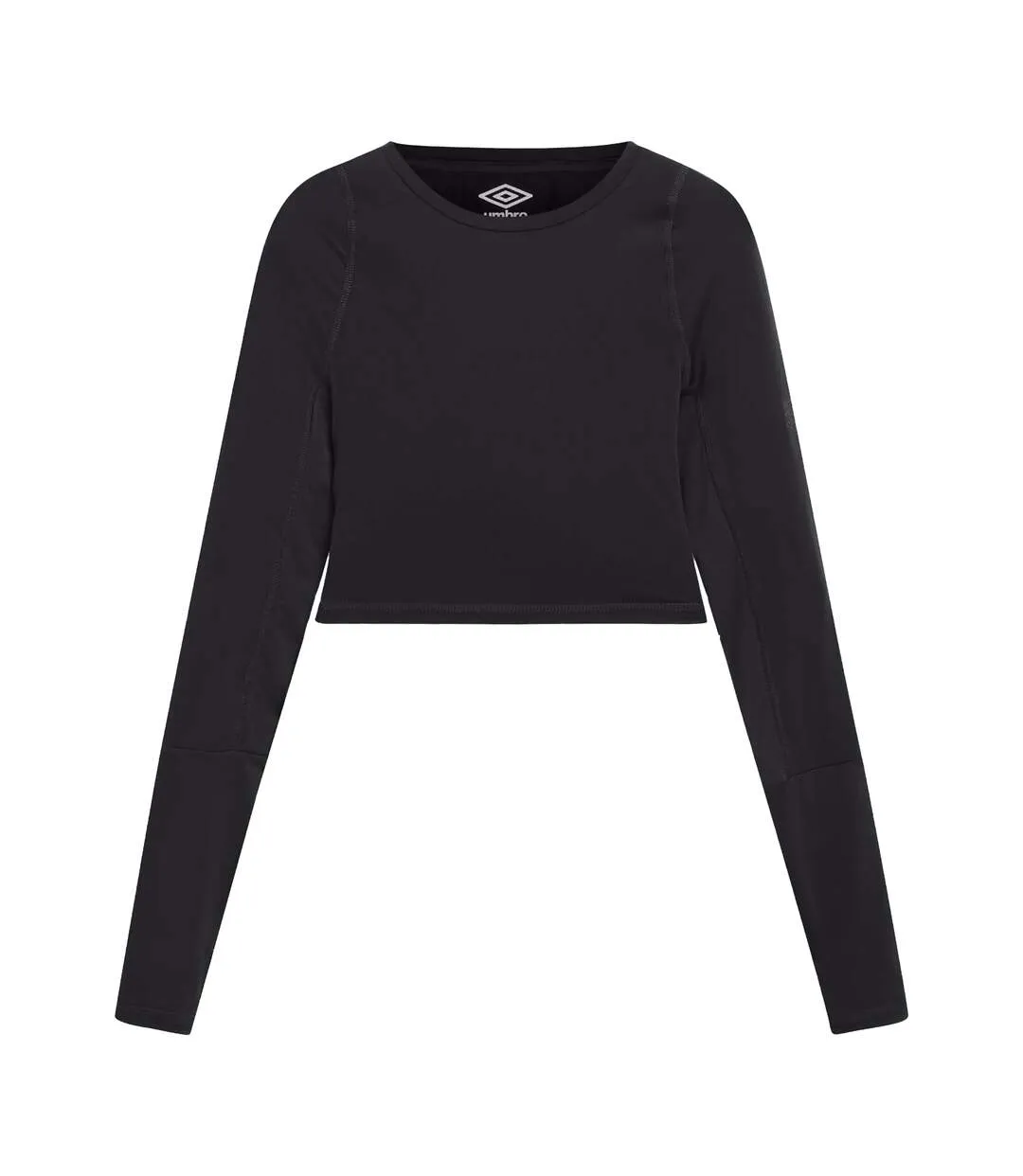 Womens/ladies Pro Long-sleeved Training Crop Top Black Umbro-2