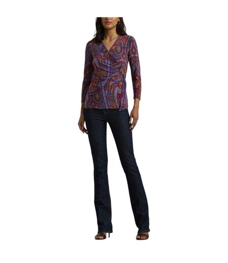 Womens/ladies All-over Print Ruched Wrap Top Fuchsia Multicoloured Ralph Lauren