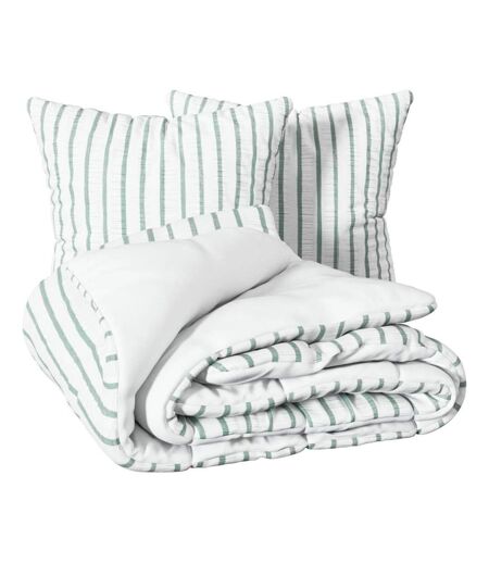 Parure de Lit 3 Pièces Stripes 240x220cm Vert Céladon