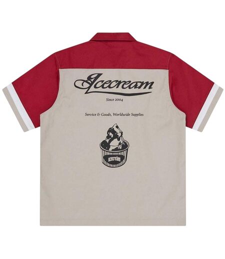 Mens Colour Block Polo Shirt Red Beige ICECREAM