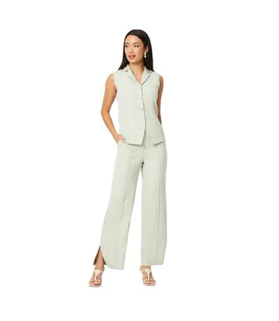 Womens/ladies Side Slit Pintuck Straight Leg Trousers Sage Principles